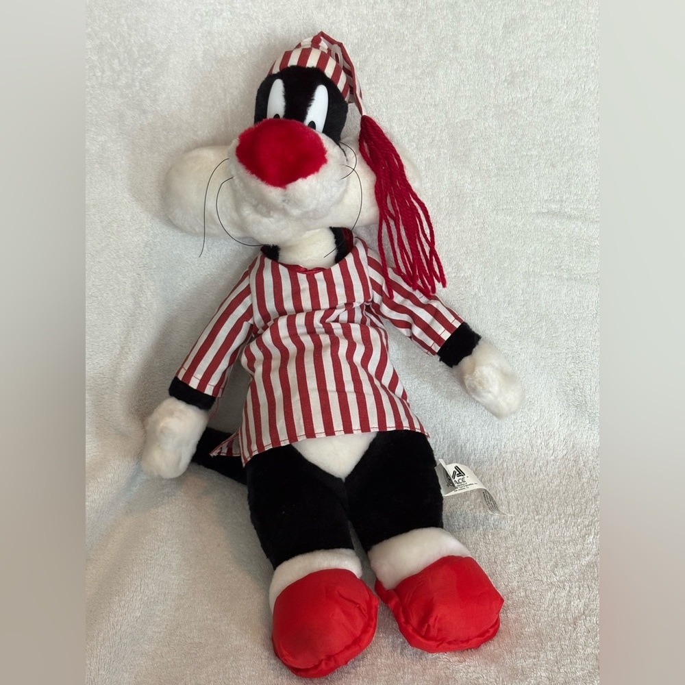 Vtg 1997 Ace Looney Tunes Sylvester Plush In Red  White Stripe Pyjamas 17”W/tags